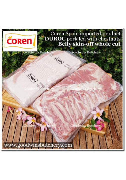Pork belly samcan SKIN OFF Coren DUROC SELECTA Spain fed with chestnut SR (soft Single Rib) frozen WHOLE CUT +/- 5kg (price/kg) 
